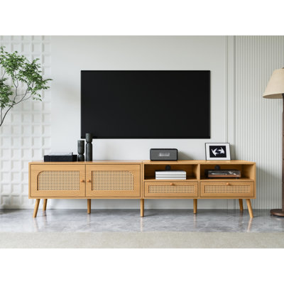 Bureau de télévision moderne pour téléviseur de 85 po, grand rangement et bureau de divertissement compatible avec pieds