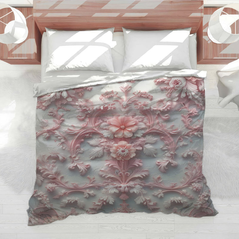 Édredon baroque floral rose, Grand lit