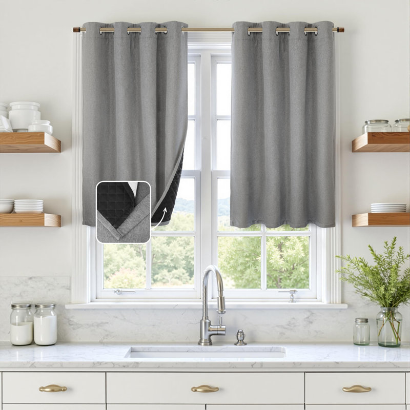 Oakridge Blackout Soundproof Linen Textured Curtain Single Panel, 52" W x 36" L, Gray