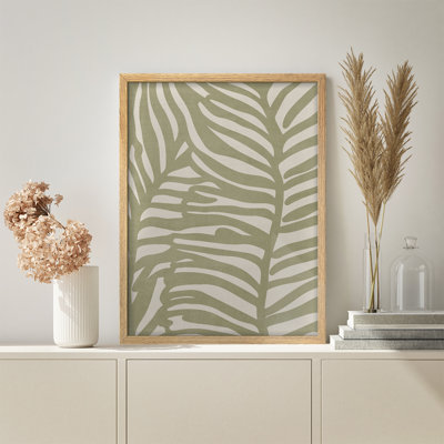 Green Leaves Abstract in Minimalist Style Illustrations Rustic Framed Poster