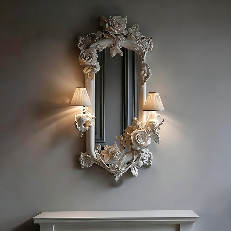 Miroir en verre de forme unique 74,8 po, cadre en résine de fibre de verre crème, 74.8" H x 37.4" W x 9.84" D