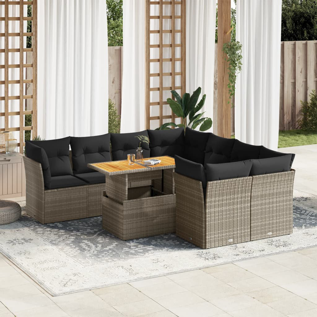 Vidaxl 9-Tlg. Garten-Sofagarnitur Mit Kissen Beige Poly Rattan