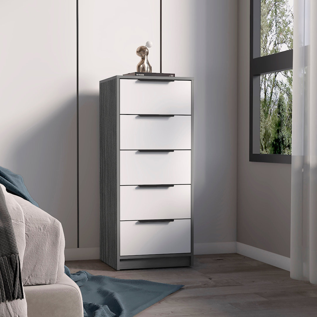 Kaia chest of drawers in melamine with 5 drawers with metal runners