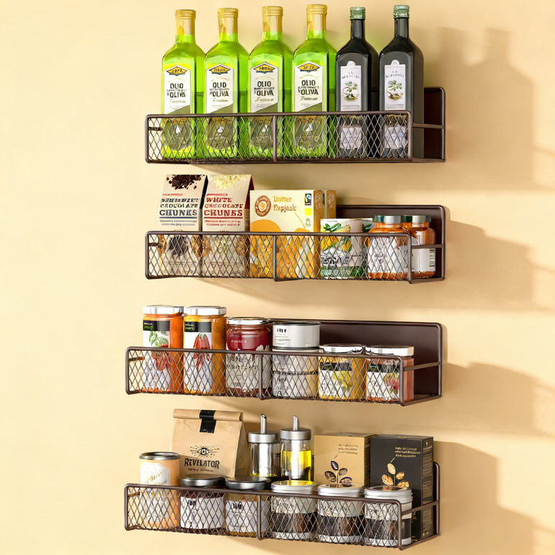 Support à épices magnétique pour réfrigérateur, paquet de 4 tablettes de rangement à aimants puissants sans installation de perçage, porte-épices en métal pour salle de lavage peu encombrante
