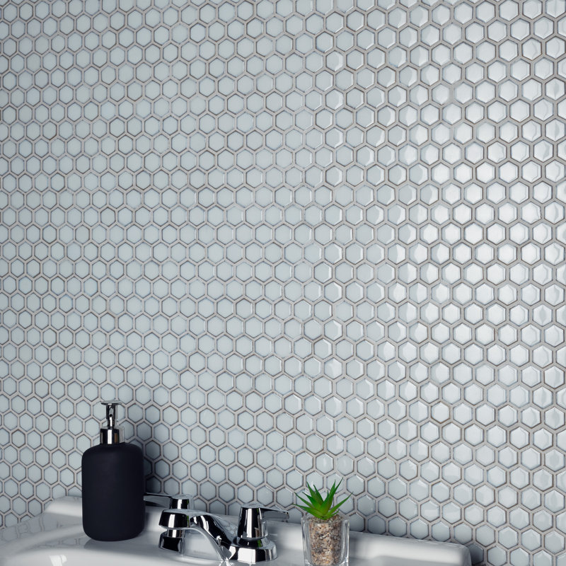 Hudson 1" x 1" Porcelain Honeycomb Mosaic Wall & Floor Tile, Silk White