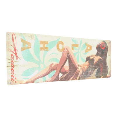 " Wahine Aloha Hawaii Metal Sign "