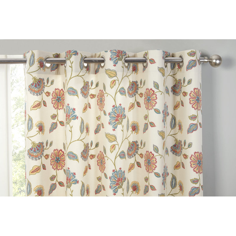 Shelley Fully Lined Ready Made Floral Eyelet Curtains Multi, 66"W x 90"L