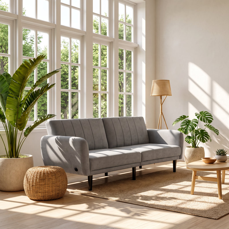 Canapé futon convertible capitonné en bois d'hévéa l 81 po x P 32,5 po Mobilya