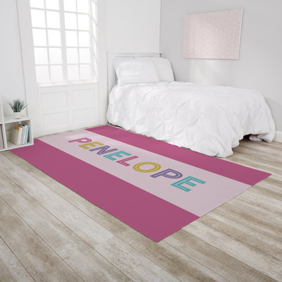 Tapis rayé rose tissé à la main