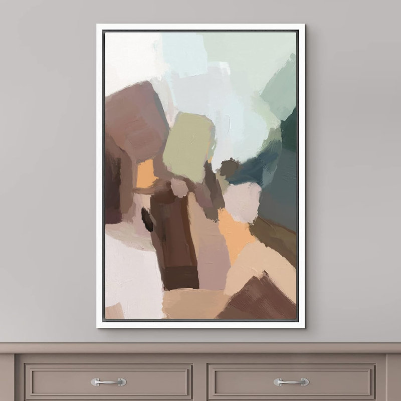Multicolore, aquarelle, vert, brun, aquarelle, art moderne, bohème, coloré, chic encadré sur toile, Blanc