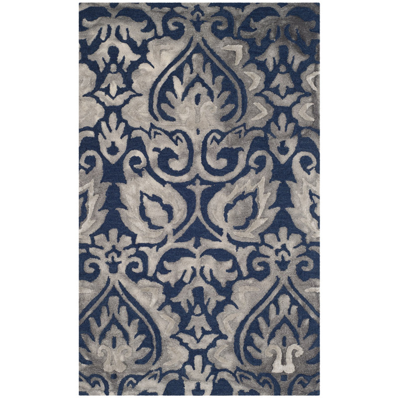 Pimentel Hand Tufted Wool/Cotton Geometric Rug in Navy, Rectangle 2' x 3'