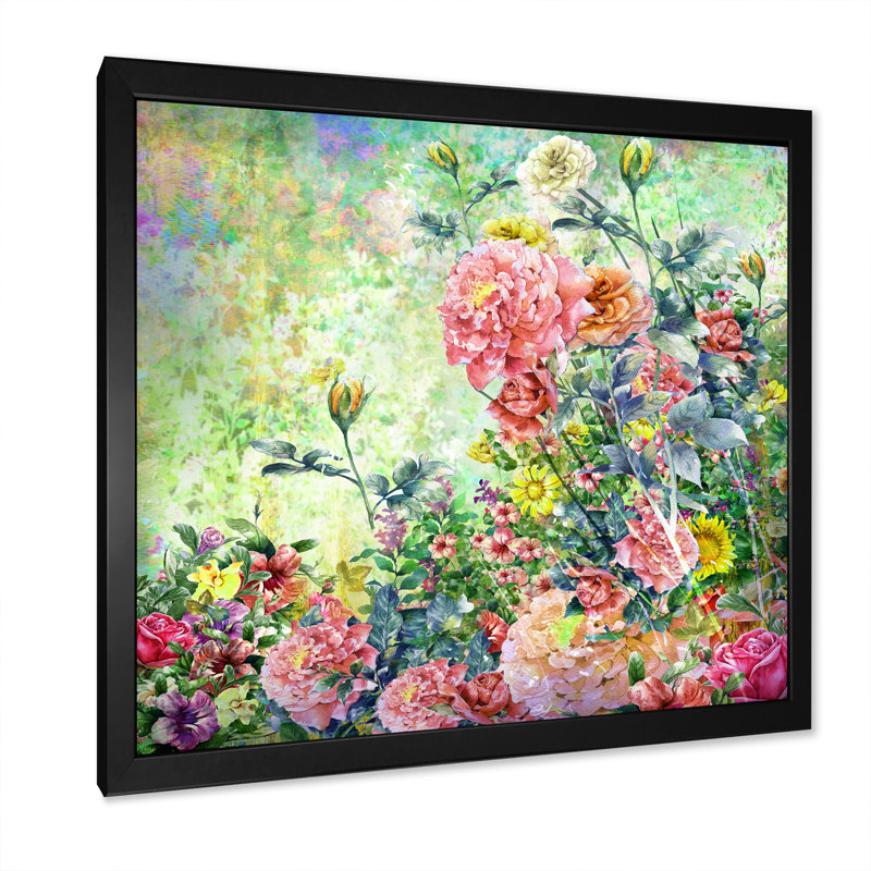 «Modern Modern Pink And Green Summer Garden III», reproduction d'art sur toile, Cadre noir, H 16 po x l 16 po x P 1 po