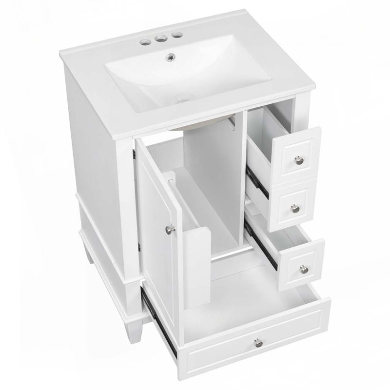 Meuble-lavabo 24 po avec lavabo en céramique, Blanc