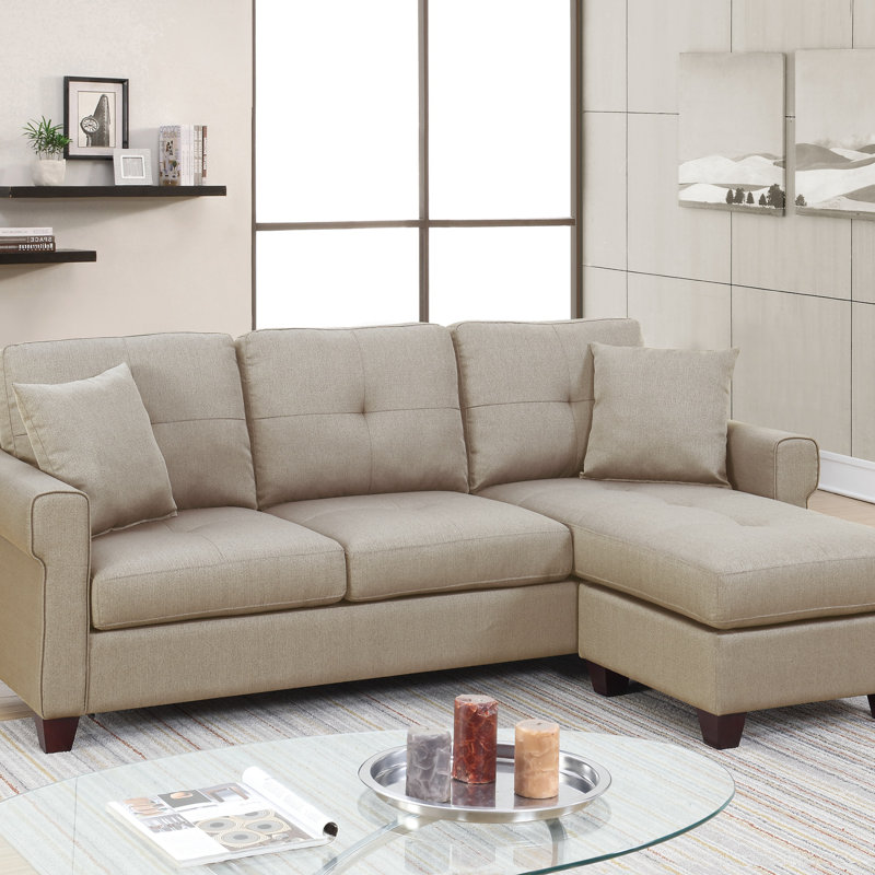 2-PCS SECTIONAL Polyfiber Sectional Set (Sectional), Beige Fabric