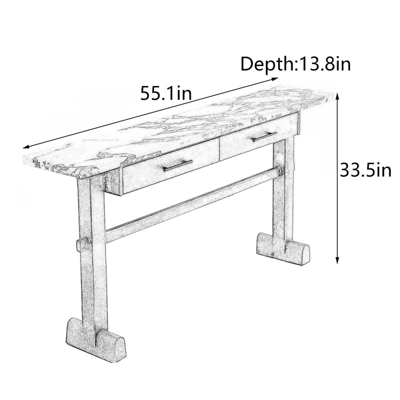 Table d'entrée de style chinois, Brun, H 33,5 po x l 55,1 po x P 13,8 po