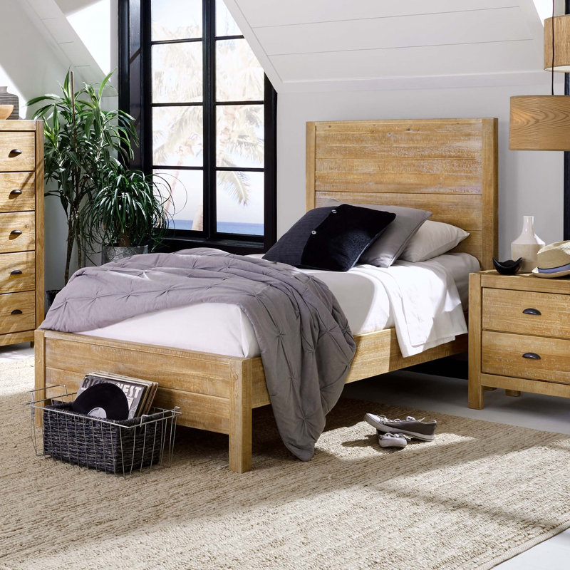 Montauk Solid Wood Bedroom Set, Driftwood, Twin, 3 Pcs: Bed, Nightstand, Double Dresser