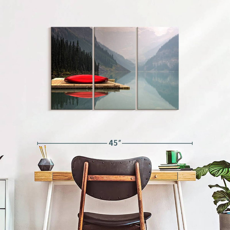 Mountain Lake Kayak Wall Art Multi Piece Canvas Print, H 24 po x l 38 po x P 1,25 po