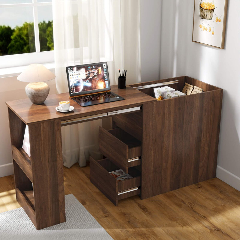 Bureau d'ordinateur avec tiroirs, bureau de coin moderne avec table extensible