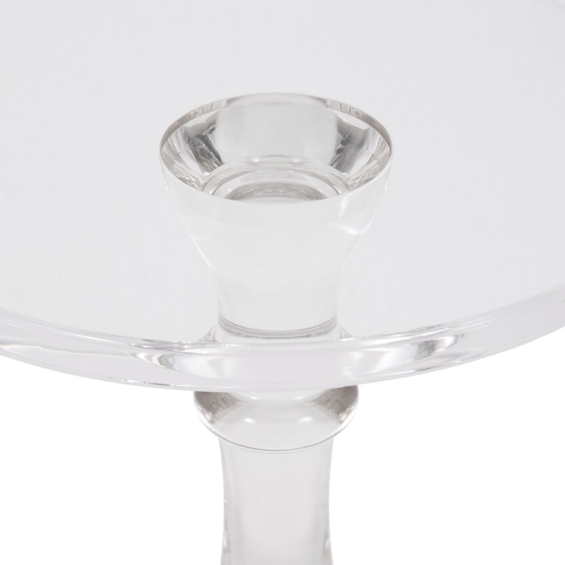 Modern Glass and Acrylic Accent Table with Round Top and Trestle Base - 20" Tall, Clear Frost Finish - Perfect for Home, Office, Bedroom, or Living Room Decor.
