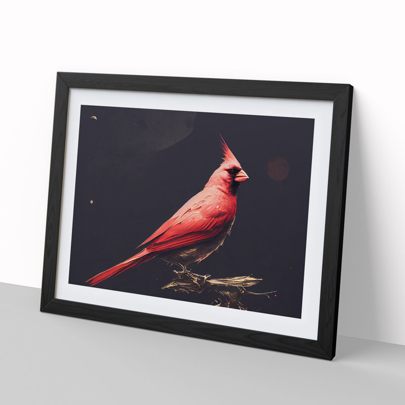 Cardinal Bird Vol.1 - Single Picture Frame Painting, Black Framed, 46cm H x 64cm W x 2cm D