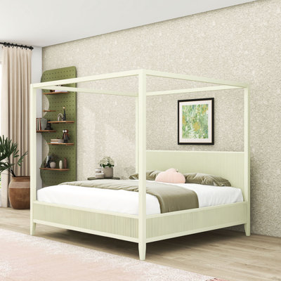 Wooden Canopy Platform Bed with Headboard and Slats