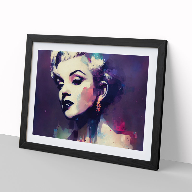 XH1022-6814X Pastel Marilyn Monroe Abstract - Picture Frame Print, Black, 34cm H x 46cm W x 2cm D