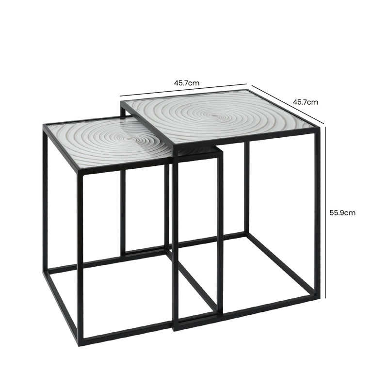 Ambor 55cm Glass Top Nesting Side Table for Living Room, Nest of Sofa Table with Metal Frame