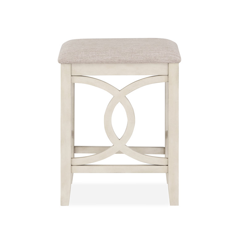 Upholstered Counter Stool with Solid Wood Frame, Bisque