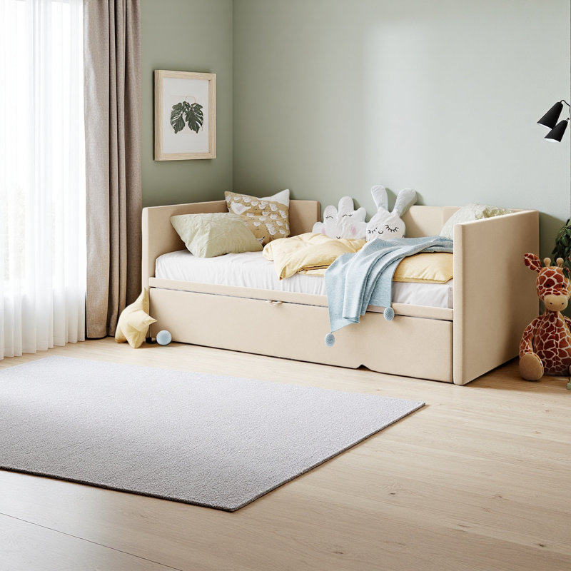 Lit de jour simple rembourré avec lit gigogne, Beige