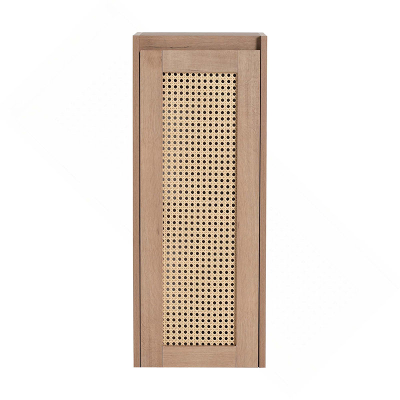 Armoire latérale de salle de bain 12 po à fixation flottante avec portes en rotin à fermeture en douceur, Imitative Oak