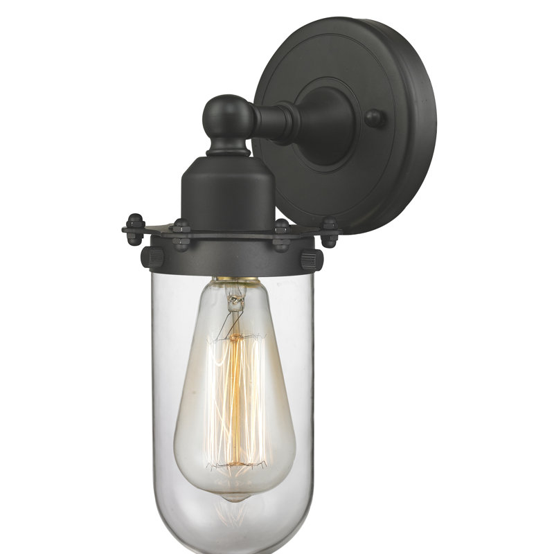 Applique murale à bras 1 lumière Mikell, Transparent, Ampoule DEL rétro à intensité réglable de 3 W, Nickel satiné brossé