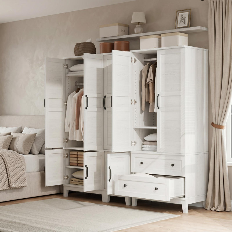 Armoire-penderie 72 po avec 2 tiroirs et 2 tablettes réglables pour la chambre à coucher, Blanc
