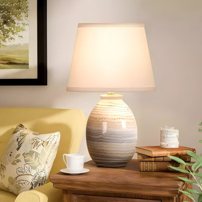 Handcrafted White Ceramic Table Lamp with Shade, 16.5 Inch