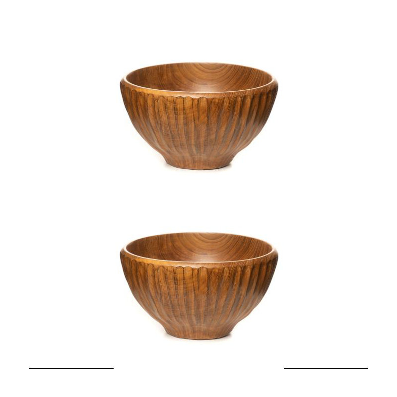 Ensemble de 2 bols verticaux sculptés en bois de teck Shiruwan