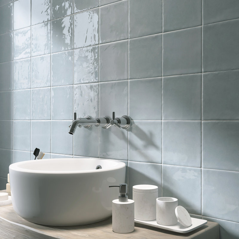 New Country Gray 5.9 in. X 5.9 in. Polished Ceramic Square Wall Tile, Powder Blue