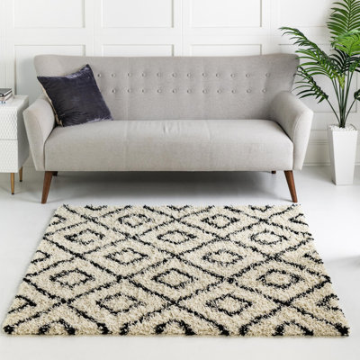 Tapis à poils longs blanc et noir Foundry Select