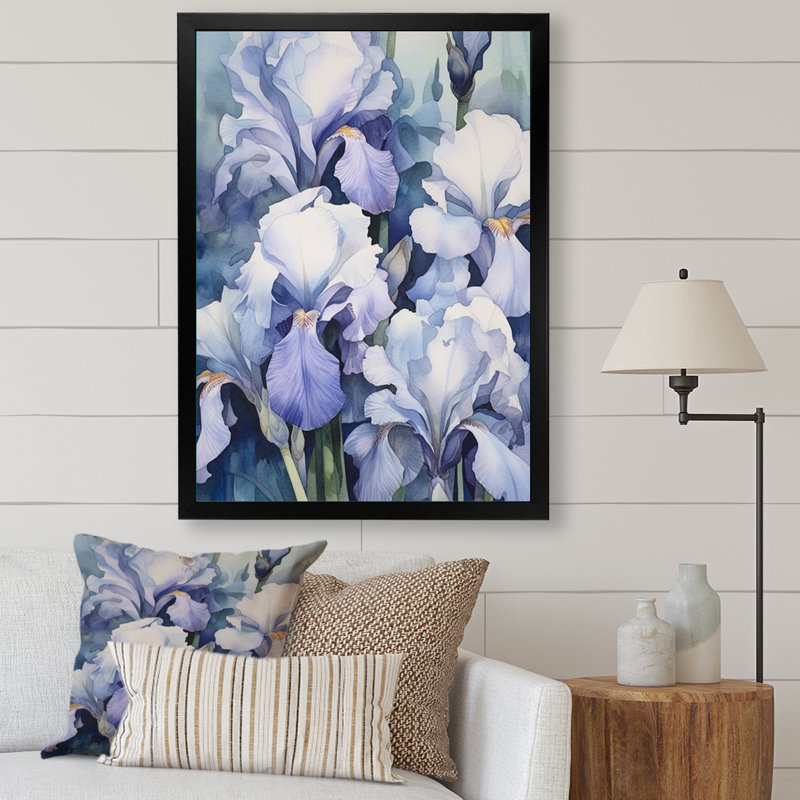 Pétales d'iris blancs et mauves sur toile, H 20 po x l 12 po x P 1 po, Cadre photo noir