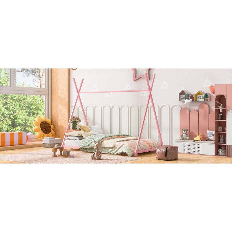 Lit plateforme enchanteur en métal pour enfants, combinant sommeil et jeu avec une structure robuste et un design imaginatif