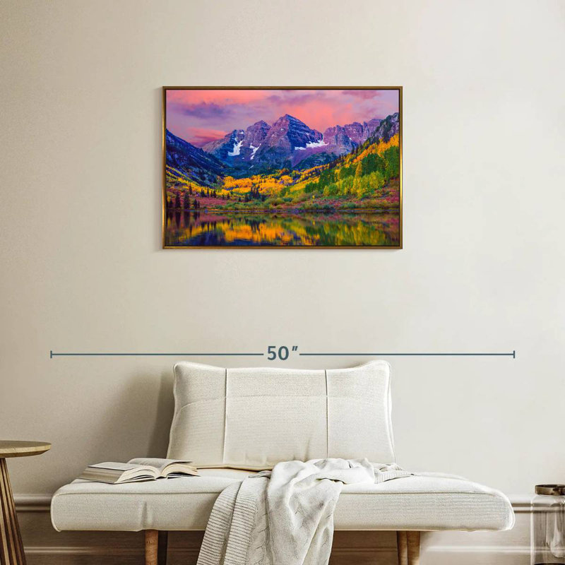 Beauté d'automne Maroon Bells, Cadre flottant doré, 31 po x 21 po