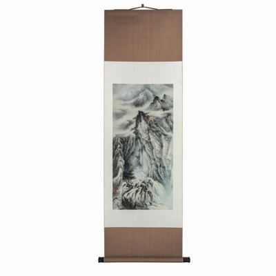 Seeking the Path in Deep Mountains - Asian Painting Hanging Scroll