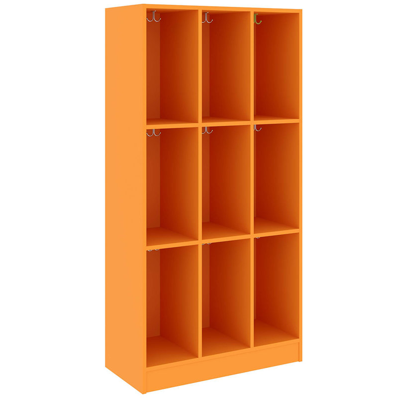 Armoire de rangement pour salle de classe triple à neuf compartiments, Palmeraie orange, H 59 po x l 36 po x P 17 po