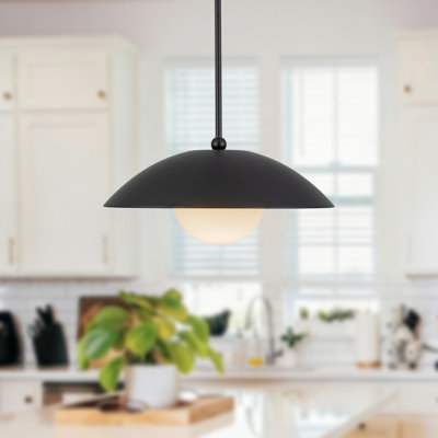 Mire 17-in Black Pendant with Opal Glass