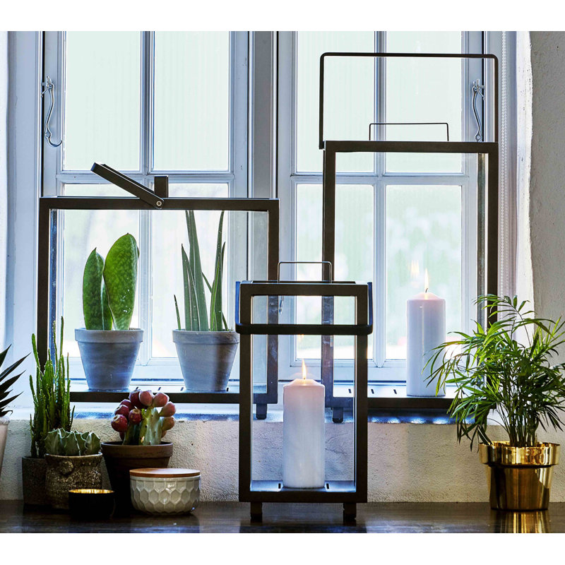 Lighthouse Aluminum/Glass Floor Lantern, Lava Gray, 21.3" H x 13" W x 13" D