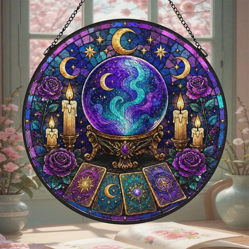 Panneau de verre mystique en verre coloré pour décoration de fenêtre, 6,3 x 6,3 po (16 x 16 cm)