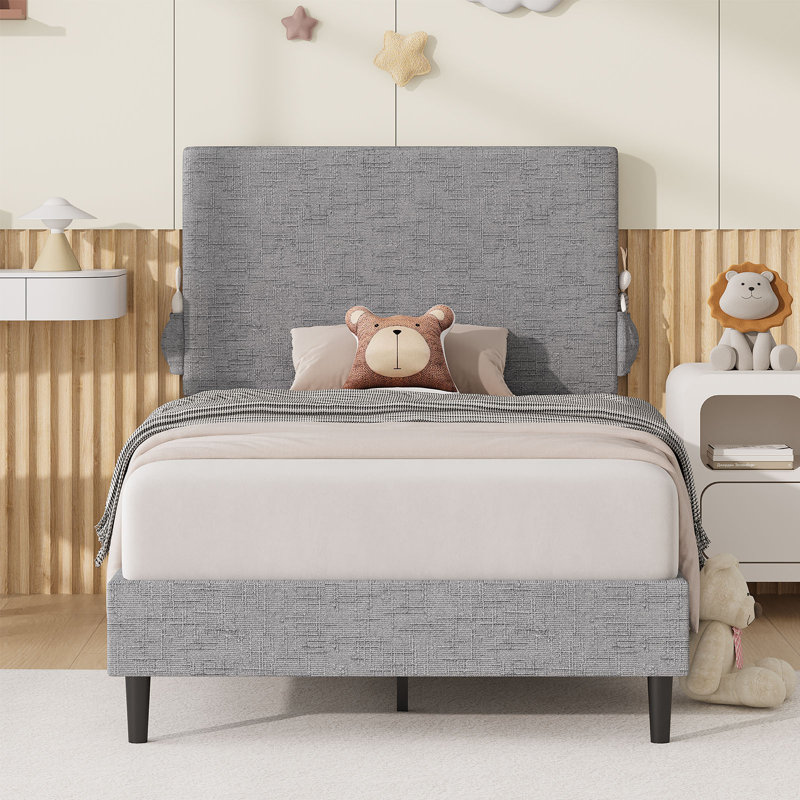 Structure de lit plateforme en chenille avec tête de lit tapissier, Gris clair