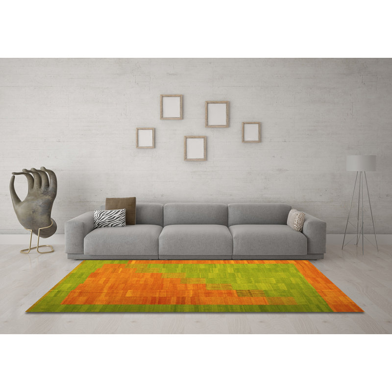 Tapis contemporains jaunes lavables à la machine 1172, Rond 6 pi