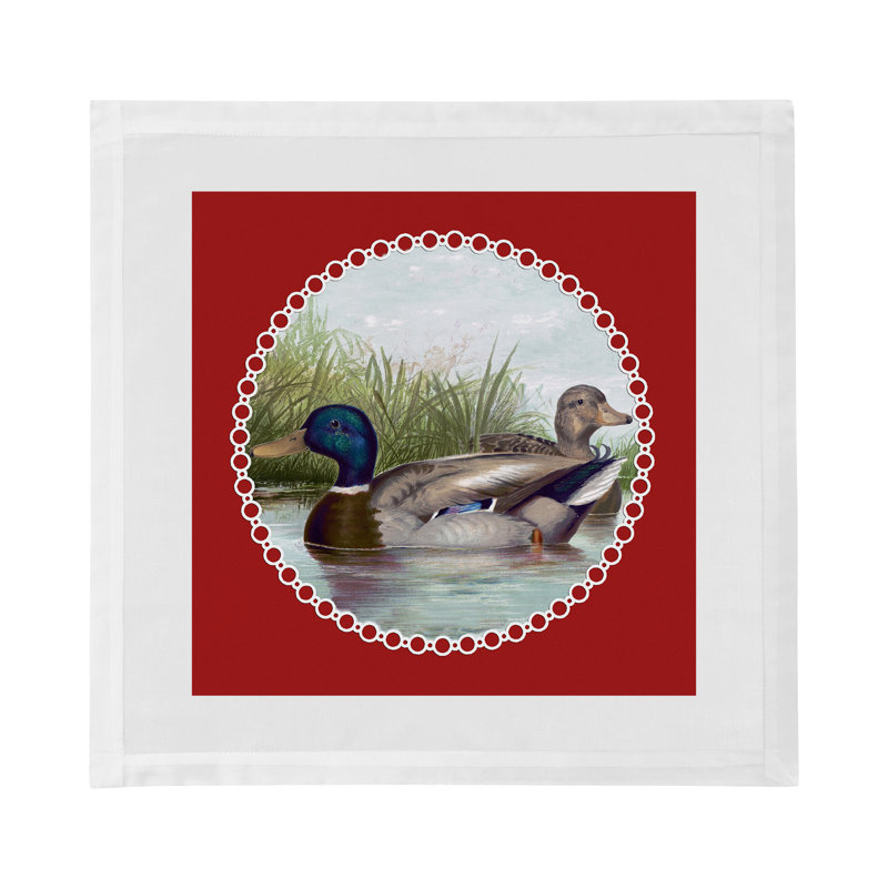 English Duck Pond Cotton Sateen Dinner Napkins, Red