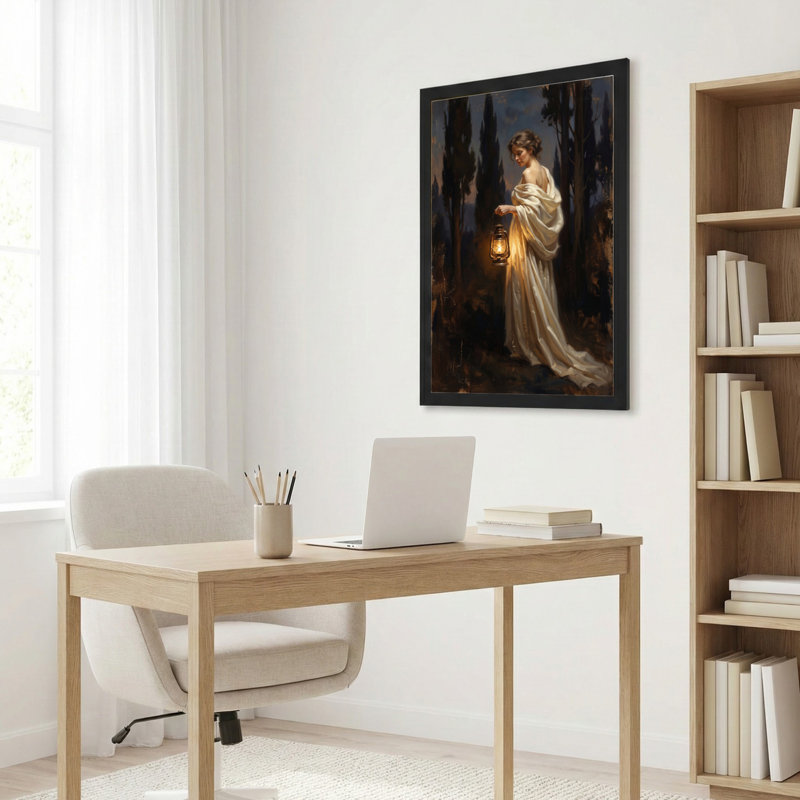 Art mural sur toile noir encadré pour le salon, la chambre à coucher, le bureau ou le vestibule - Décoration murale décorative avec lanterne