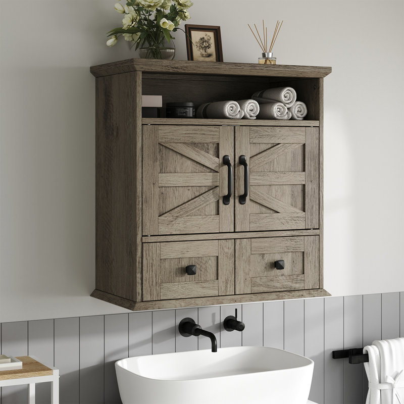 Farmhouse 23.6" W Bathroom Cabinet with Drawer, Gray, 1