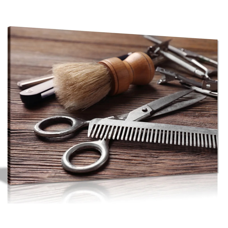 Barber Shop Decor Haircutting Tool - Wrapped Canvas Print, 46cm H x 31cm W